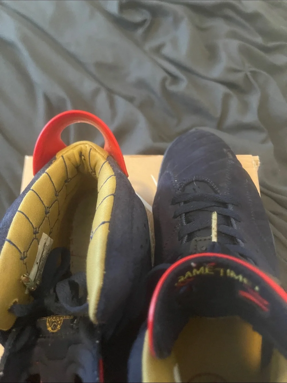 Jordan Men’s Athletic Shoes Navy Blue with Red and Gold Accents